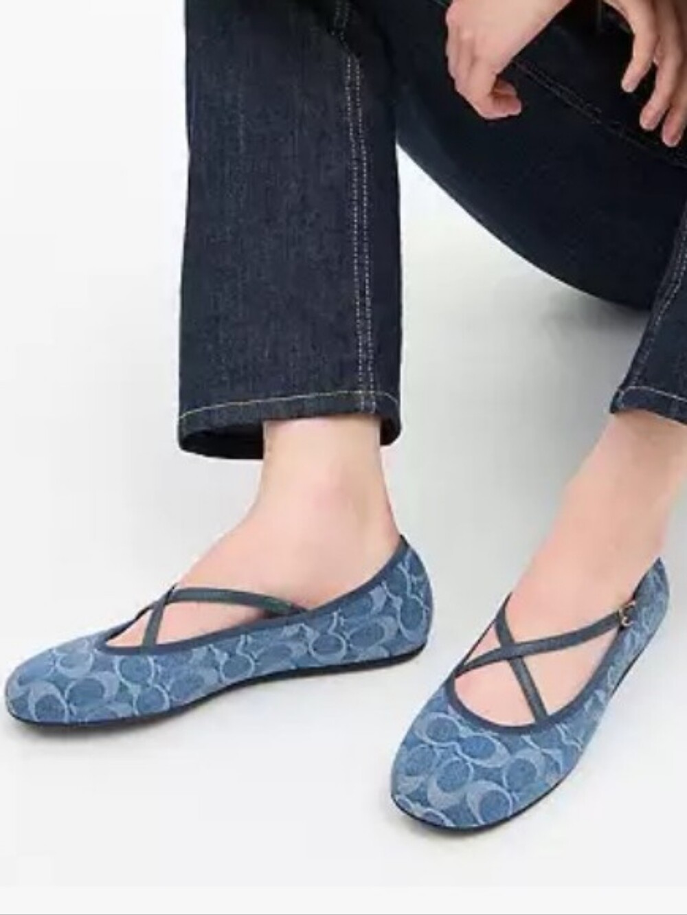 Coach Phoebe Signature Denim Ballet Flsts Cris-cross Leather Flats Women's 10 - Picture 11 of 11